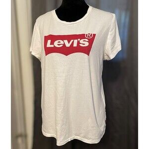 Vintage Levi’s Classic Logo T-Shirt Batwing White with Red Graphic Retro